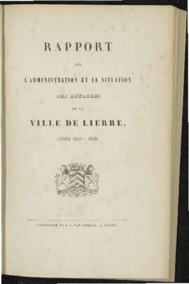 Rapport sur l' administration et la situation des affaires de la ville de Lierre