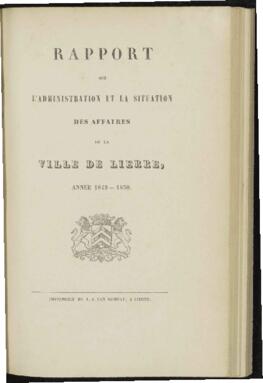 Rapport sur l' administration et la situation des affaires de la ville de Lierre