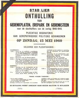 Affiche voor de onthuling van het moment voor de slachtoffers van WOII