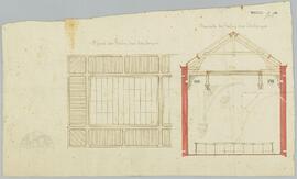 Tekening: Doorsnede en plafond van de galerij voor schilderijen