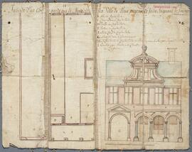 F. Van der Linden (?), tekening: Gevel + grondplan van het wachthuis voor het "Gouvernement" , de woning van de militaire bevelhebber