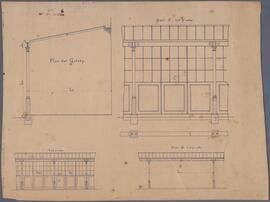 Tekening: Rijksnormaalschool: plan der galerij, deel C, deel B; toestand voor WO I