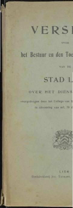 Verslag over het bestuur en de toestand der zaken van de stad Lier