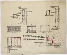 Cox, tekening: Het bouwen van een klas en een overdekte speelplaats aan schoolgroep Pullaer (1/100)